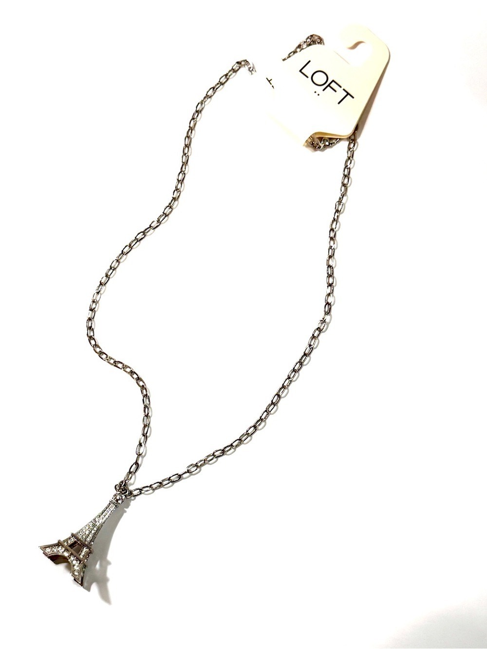 LOFT Silver Eiffel Tower Pendant Necklace NWT
